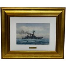 Painting HMS London 1914 Escorting British Expedition Force WW1 By Frank W Wood