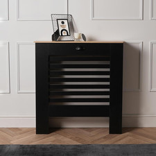 OHS Black Radiator Cover Small, Oak Look Top Stylish Decorative Radiator Cover 