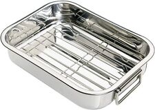 STAINLESS STEEL BAKING ROASTING TRAY PANS DISH OVEN HEAVY DUTY WITH BOTTOM GRILL