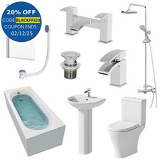 Bathroom Suite 1700mm Single Ended Bath Shower Toilet Pedestal Basin Taps Screen