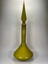 Mid-Century Empoli Italian Art Glass Genie Bottle Decanter – Olive Green