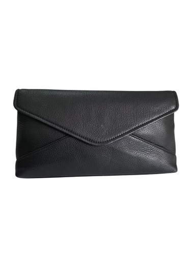 Black leather clutch bag - black,