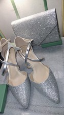 PARADOX BRAND NEW WIDE FIT SILVER SHIMMER STRAPPY SHOES & MATCHING BRAND UK 6 39