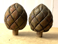A Pair Of Vintage Wooden Pineapple Finials - 2  3/4 x 3 1/4"