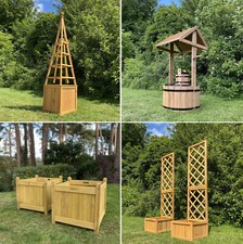 Wooden Planters Garden Planter Ornamental Wishing Well, Obelisk, Trellis