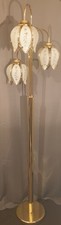 Fabulous Original Vintage Brass Hollywood Regency Glass Lotus Shades Floor Lamp