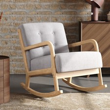 Fabric Upholstered Wooden Armchair Rocking Chair Rocker Recliner Cushioned Seat