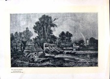 Old Antique Print 1896 Art Journal Scene Eel Traps Goring Hunting River 19th