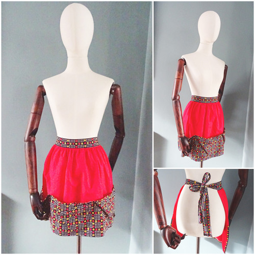 Vintage 1960s apron pinny red - vintage,
