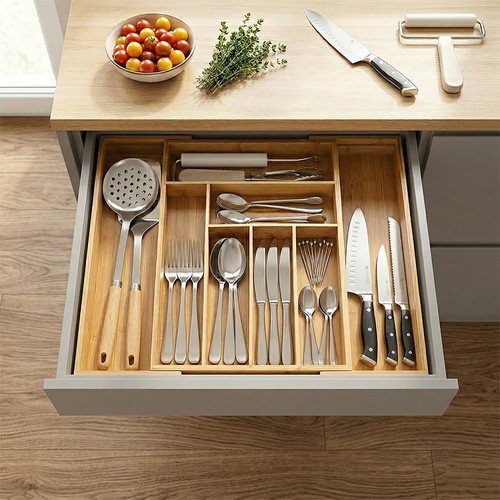 Extendable bamboo cutlery - extendable, tray