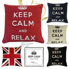 Keep Calm Carry on OR Union Jack Chenille Cushions or Cushion Covers- 18" /45cm