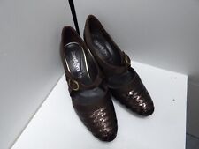 Ladies Russell & Bromley London brown pretty sequined heeled shoes size UK 3.5