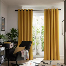 2 Panel Blackout Eyelet Plain Curtain Mustard 229x137cm for Room Decor -Pen Mark