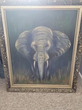 A beautiful framed elephant oil painting, painted by a local Hampshire artist