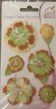 CREATE and CRAFT 3 Large  3 Medium PAPER FLOWERS Stamen Beads