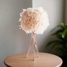 Feather Lamp Rose Gold Tripod Legs Blush Corner Bedside Table Lamp 62cm