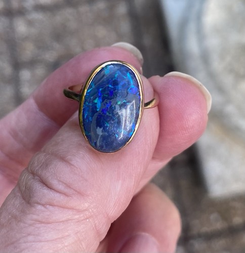 Black opal doublet ring rose - opal,