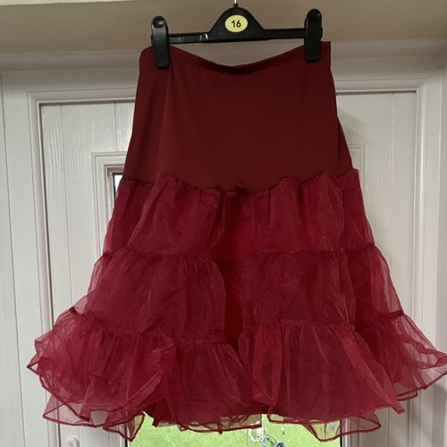 Women red tulle ruffle - red,