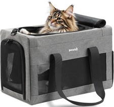 Extra Stable Cat Carrier with Safety Belt, Breathable Mesh Fabric Grey