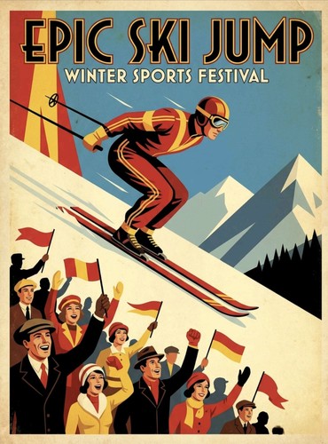 Vintage ski jumping - ski, alps