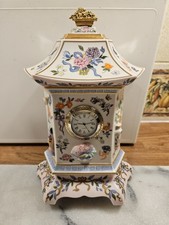 Franklin Mint Ceramic 3D Mantel Clock 100 Flowers Works Well  H10" X W6" Vgc