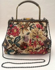 Butler & Wilson Floral Beaded Tapestry Handbag Metal Frame Detachable Strap