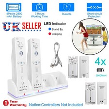 For Nintendo Wii Remote Controller 4 Pack Rechargeable Battery & Charger Dock