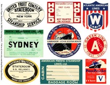 9 STEAMSHIP LUGGAGE STICKERS & Cabin Pass Decals, 1 Sheet, Travel REPRODUCTIONS