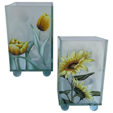 Set of 2 Floral Glass Votive