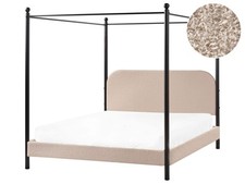 Four Poster Bed Boucle DANNEMOIS 160 x 200 cm (EU King Size) Taupe
