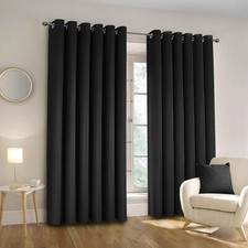 Plain Blackout Eyelet Curtains Ready Made Ring Top Thick Curtains With Tie Backs