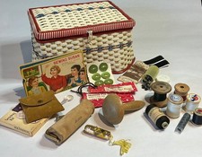 Vintage Retro Sewing Basket With Contents