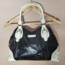 Tommy & Kate Bag Black White Leather Handbag Buckle Handle Logo Stud Zip Lined