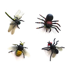 Vintage Plastic Toy Insects  TM Toys China 1994 ~ Bee, Dragon Fly, Spider & Fly