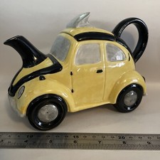 LATE 20th CENTURY YELLOW & BLACK CARLTON WARE VW BEETLE CAR TEAPOT HAND PAINTED