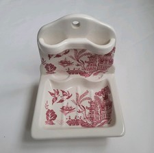 Vintage Stylish Retro White And Red Design Porcelain Soap And Toothbrush Holder