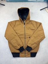 Carhartt Brown Duck Canvas Work Jacket – Hooded, Heavy Duty, Zip Front Large