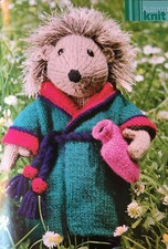 KNITTING PATTERN Alan Dart Harry hedgehog toy 28cm dressing gown Ready for Bed