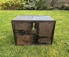 Antique Metal Strong Box Deeds + Key Fall Down Front T Turner London Lock Safe