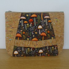 New Handmade  Beige and Multi-Coloured Cork Cotton Pocket Clutch Size Medium
