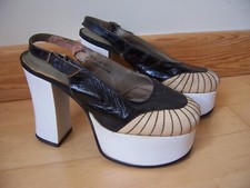 Vintage 1970's Platform Shoes Black & White, slingbacks UK size 4 37 