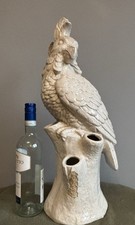 Large Cockatoo Parrot Vase Pottery Ceramic White With Crazing SOME DAMAGE