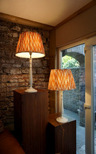 Decorative Shabby Chic Large Pair Of  Table Lamps With Matching Chevron Shades.