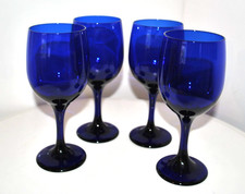 Libbey Glass Wine set-4x Vintage cobalt blue art glass- Stunning Marked GC