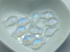 10 crystal AB coated coloured glass fish shaped beads , 15mm x 8mm