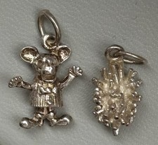 Vintage Sterling Silver Charm Pendant Hedgehog & Articulated Mechanical Mouse 