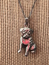 Adorable 925 Pug Dog Puppy pendant w/diamond necklace 20in chain