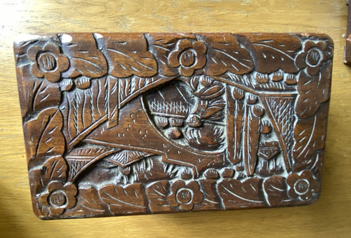 Vintage camphor carved box - camphor,