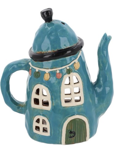 Teapot house tealight holder - house,