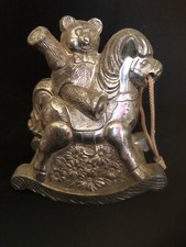 Retro metal rocking horse money box, silver coloured